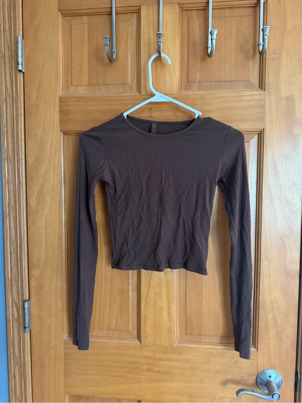Skims Brown Ribbed Cropped Long Sleeve Top